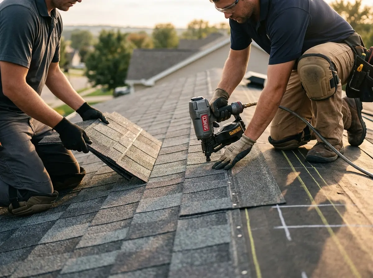 Professional roofer working on a residential roof in Lecanto